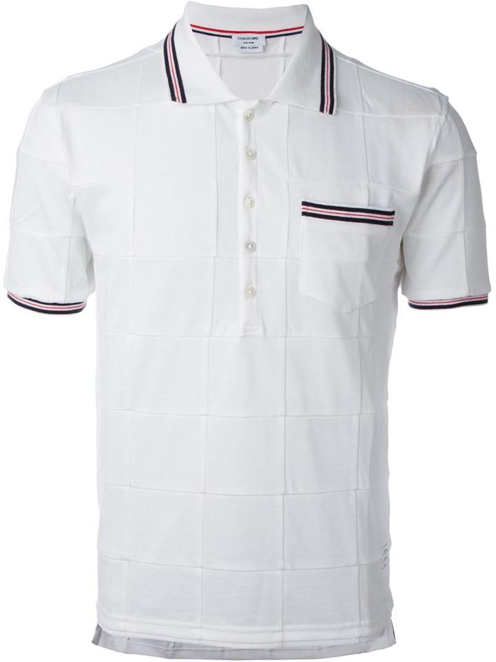 Thom Browne Panelled Polo Shirt, Men's, Size: 0, White, Cotton
