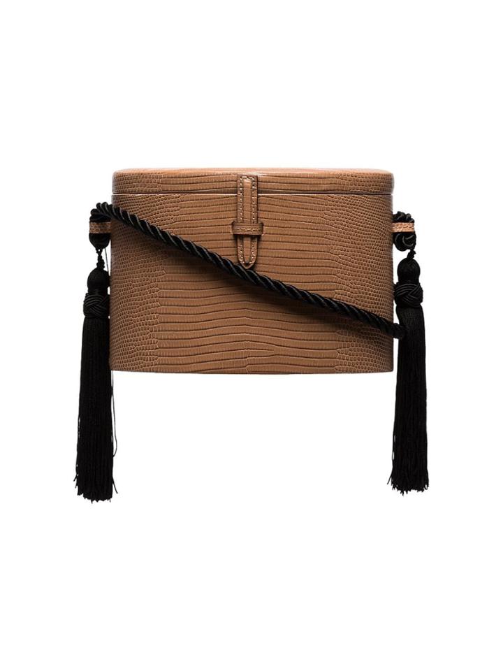 Hunting Season Brown Lizard Print Tassel Box Bag