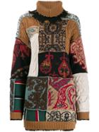 Etro Roll-neck Pattern Mix Sweater - Brown
