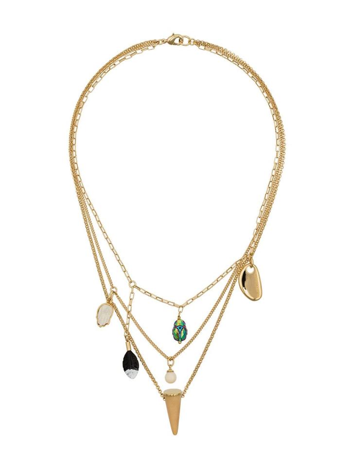 Isabel Marant Multicoloured Multi Charm Buffalo Horn Necklace - Gold