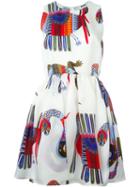 Msgm Printed Flared Dress, Women's, Size: 42, White, Silk/polyester