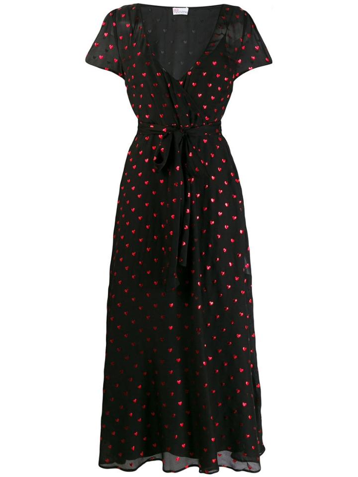 Red Valentino Heart Print Wrap Dress - Black