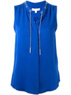 Michael Michael Kors Collar Chain Sleeveless Top, Women's, Size: Xs, Blue, Silk