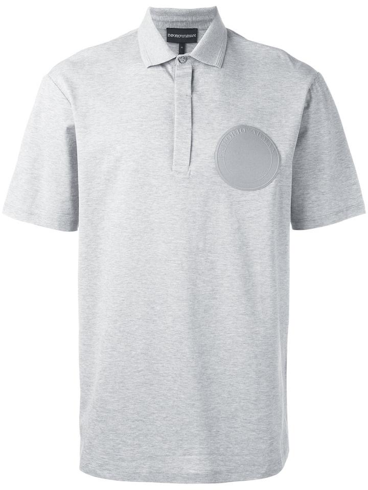 Emporio Armani Logo Patch Polo Shirt, Men's, Size: Medium, Grey, Cotton