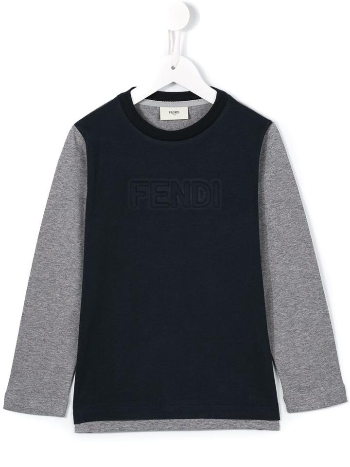 Fendi Kids Bi-colour Long Sleeve Jersey T-shirt, Boy's, Size: 12 Yrs, Blue