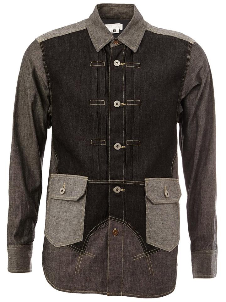 Ganryu Comme Des Garcons Patchwork Denim Shirt, Men's, Size: Medium, Grey, Cotton