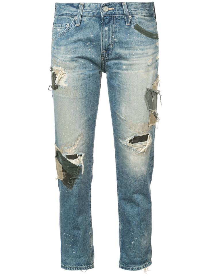 Ag Jeans Ex Boyfriend Distressed Patchwork Jeans - Blue