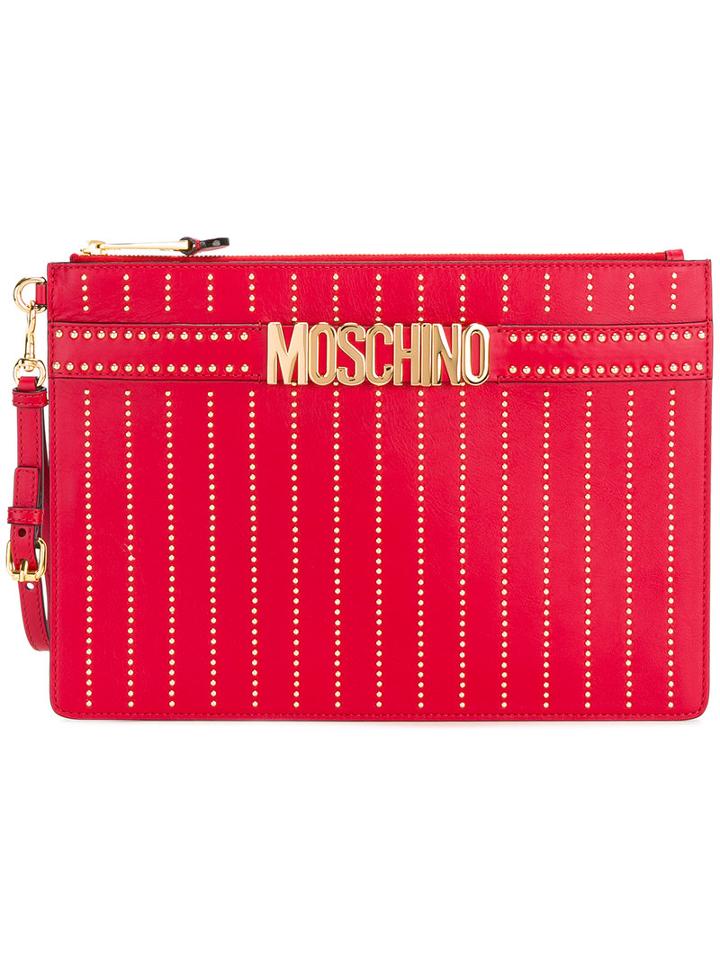 Moschino Logo Strap Clutch, Women's, Red, Leather/metal