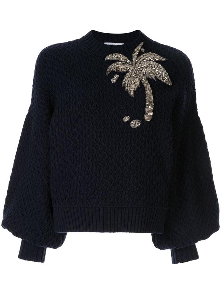 Dice Kayek Embellished Palm Tree Jumper - Blue