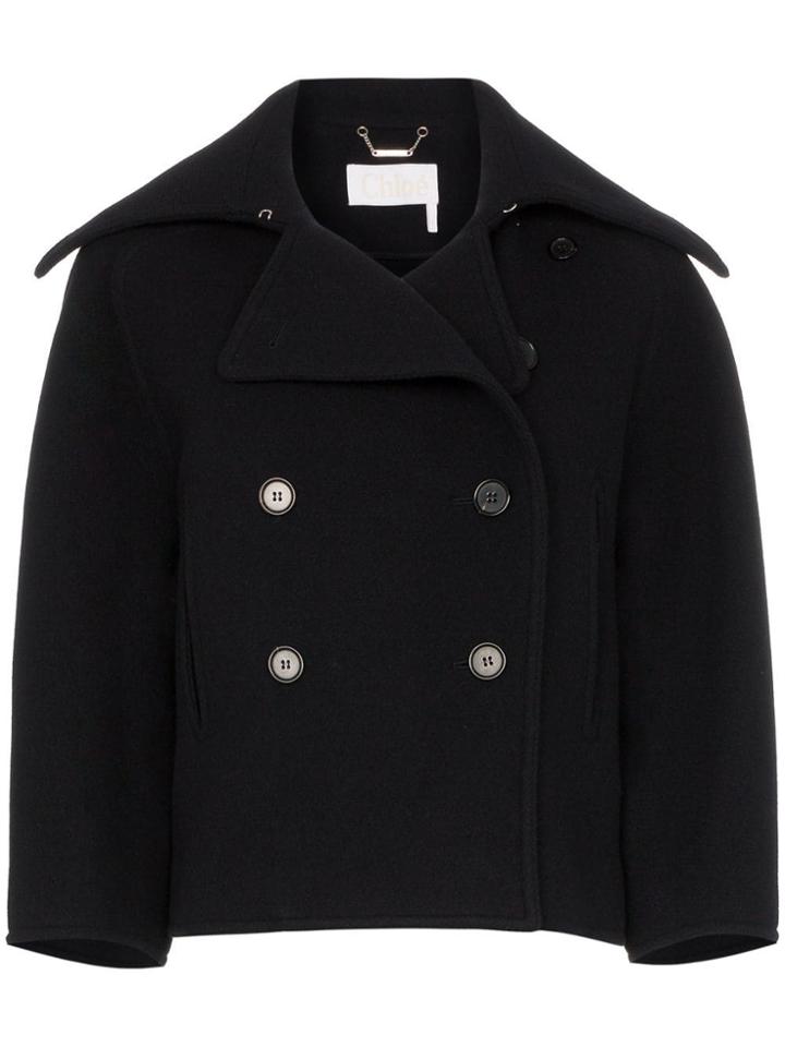 Chloé Double-breasted Cropped Wool Peacoat - Blue