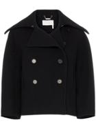 Chloé Double-breasted Cropped Wool Peacoat - Blue