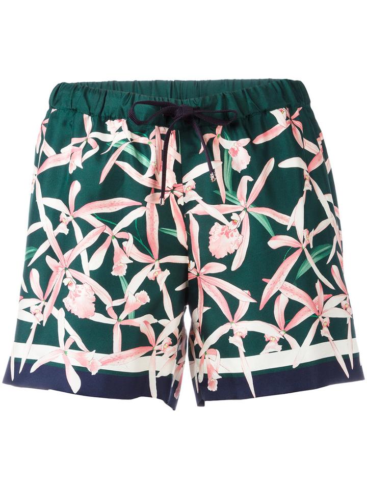 Moncler Floral Print Shorts, Women's, Size: 38, Green, Silk