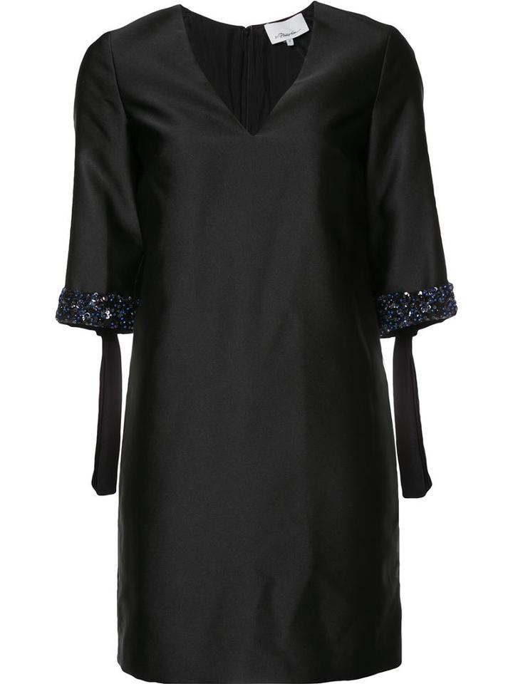 3.1 Phillip Lim Embellished Cuff Satin Dress, Women's, Size: 10, Black, Silk/polyester
