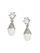 Burberry Palladium-plated Faux Pearl Charm Earrings - White