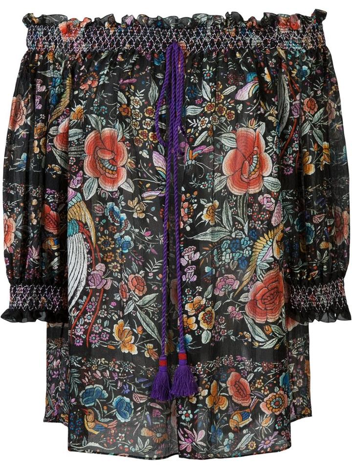 Roberto Cavalli Floral Print Off-shoulder Blouse, Women's, Size: 40, Black, Silk