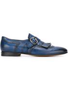 Santoni Fringed Monk Shoes, Men's, Size: 9, Blue, Calf Leather/leather