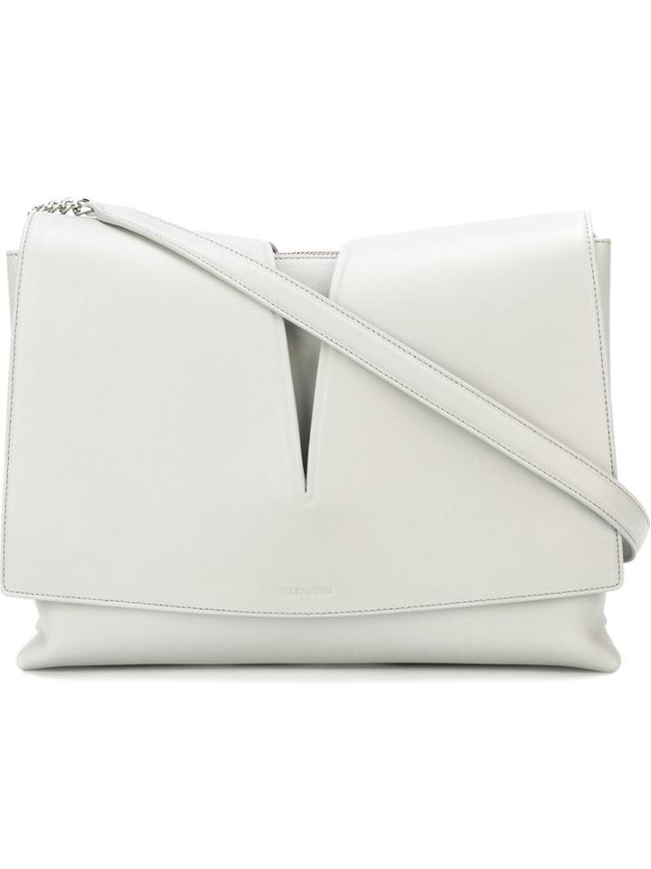 Jil Sander Flap Medium Shoulder Bag, Women's, Grey, Calf Leather