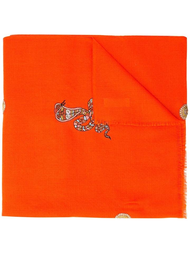 Janavi Snake Embroidered Scarf - Orange