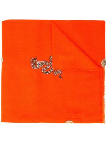 Janavi Snake Embroidered Scarf - Orange