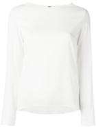 Eleventy Long-sleeved Top With Scooped Neckline, Women's, Size: 44, White, Silk/spandex/elastane