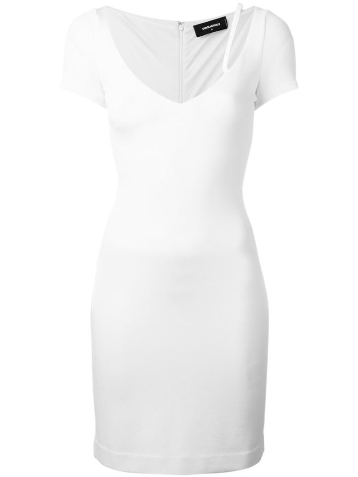 Dsquared2 Deep V-neck Dress, Women's, Size: Large, White, Polyamide/spandex/elastane/viscose