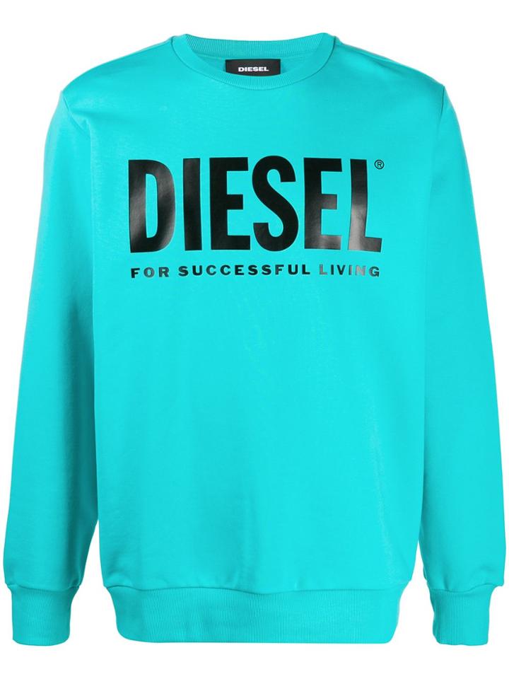 Diesel Logo Print Crew Neck Sweatshirt - Blue