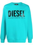 Diesel Logo Print Crew Neck Sweatshirt - Blue