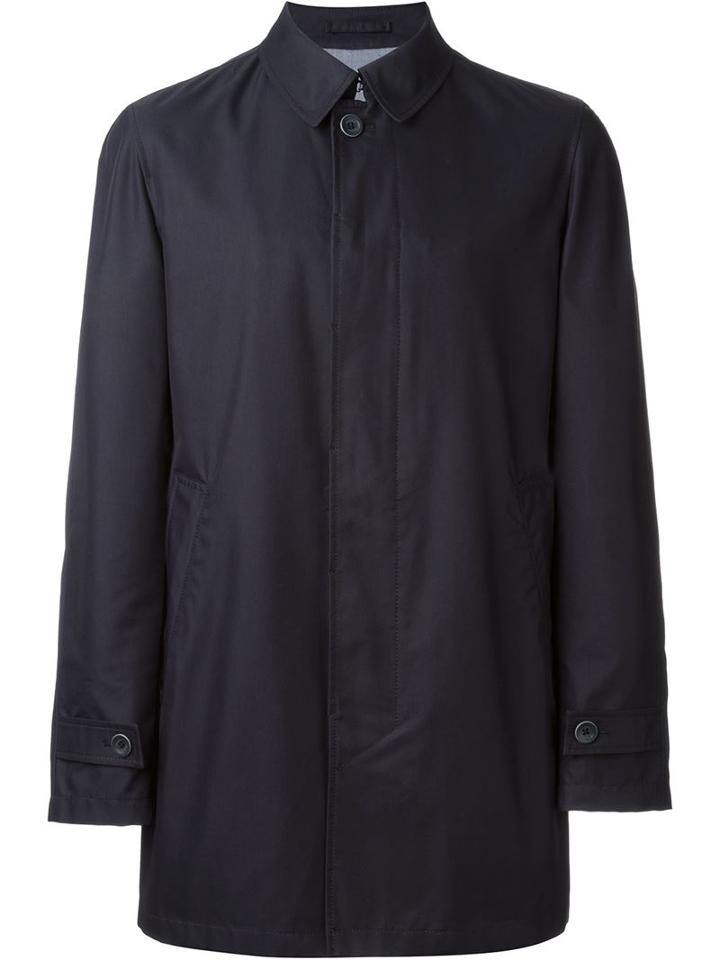 Herno Concealed Button Fastening Coat, Men's, Size: 58, Blue, Cotton/polyamide/polyester/modal
