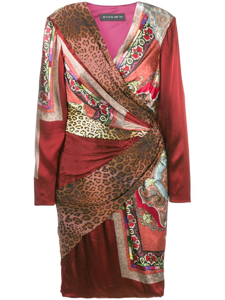 Etro Mixed Print Wrap Dress - Red