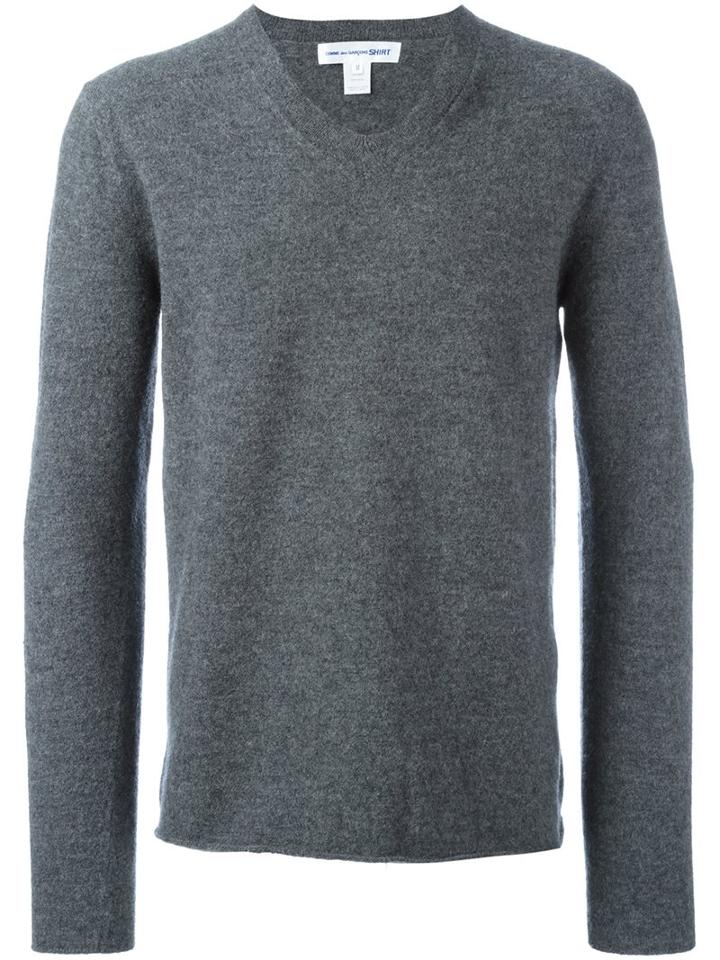 Comme Des Garçons Play Classic V-neck Sweater, Men's, Size: Large, Grey, Wool
