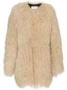 Saint Laurent Oversized Mongolian Lamb Fur Coat - Nude & Neutrals
