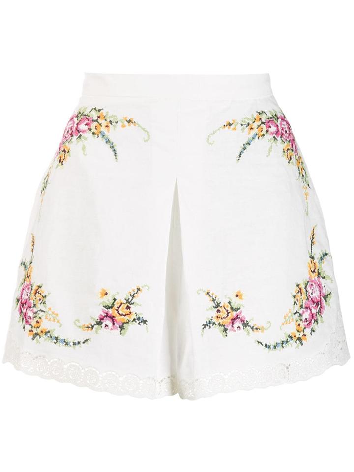 Zimmermann Cross Stitch Flower Shorts - White