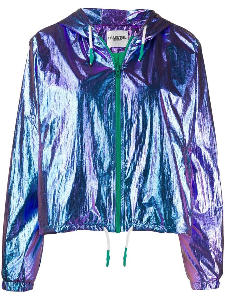 Essentiel Antwerp Metallic Hooded Jacket - Blue