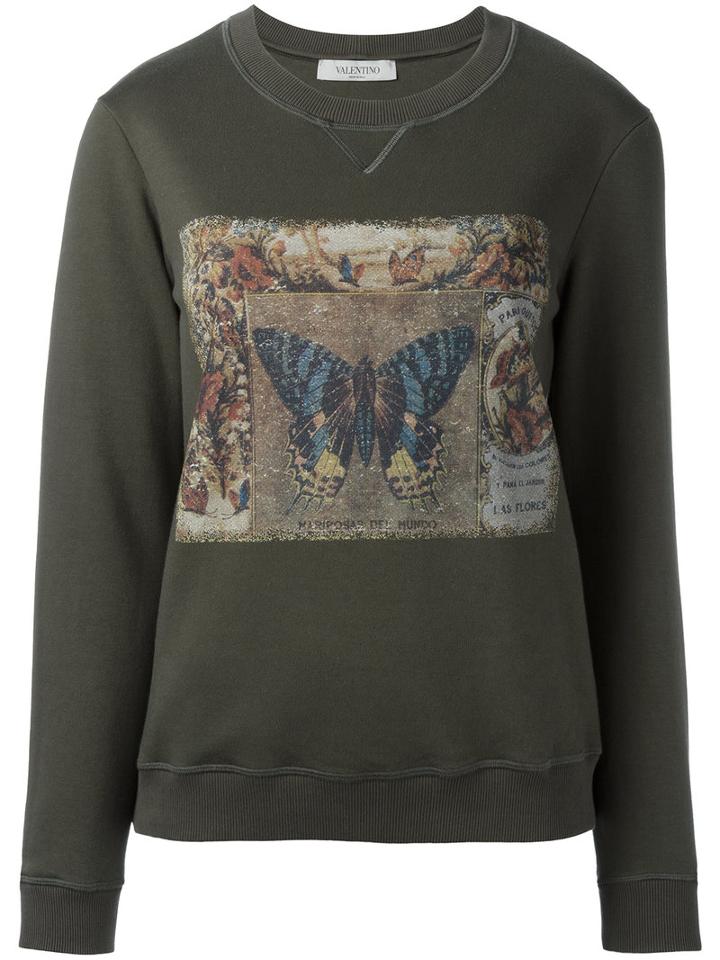 Valentino Butterfly Print Sweatshirt, Women's, Size: Xs, Green, Cotton/polyamide