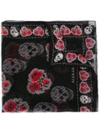 Alexander Mcqueen Skull And Rose Print Scarf, Men's, Black, Silk