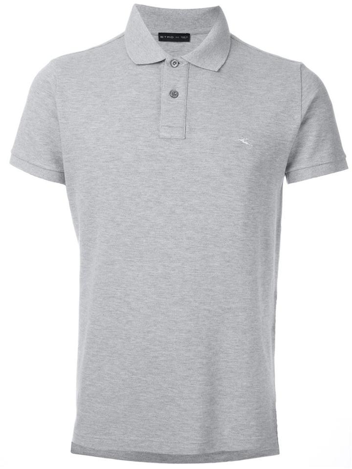 Etro Logo Embroidered Polo Shirt, Men's, Size: Xxxl, Grey, Cotton