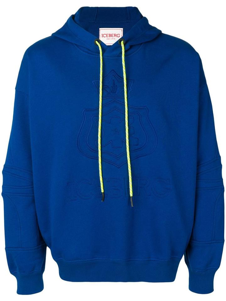 Iceberg Logo Embroidered Hooded Sweatshirt - Blue