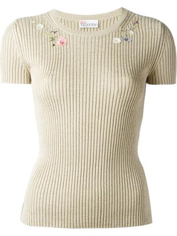 Red Valentino Embroidered Flowers Knit Top