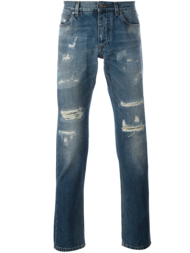 Dolce & Gabbana Distressed Jeans, Men's, Size: 46, Blue, Cotton/calf Leather/zamak