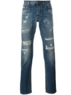 Dolce & Gabbana Distressed Jeans, Men's, Size: 46, Blue, Cotton/calf Leather/zamak