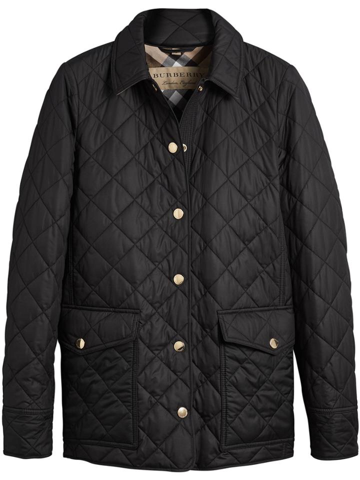 Burberry Check Detail Diamond Quilted Jacket - Black