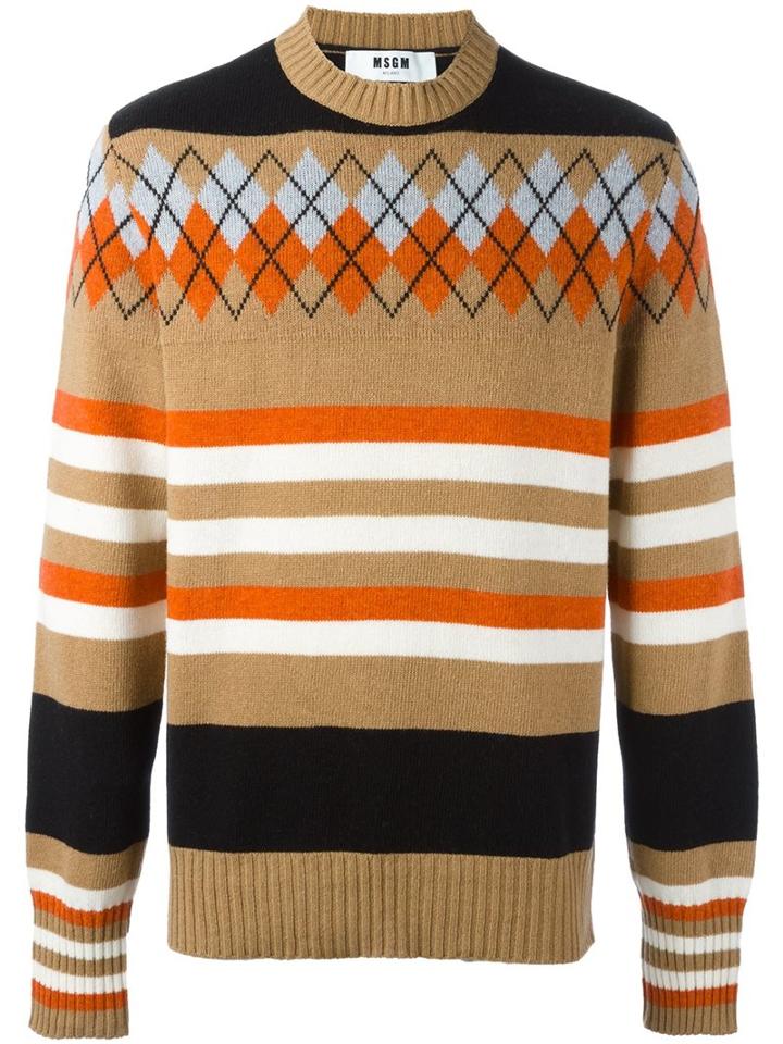 Msgm Multi Print Oversized Jumper, Men's, Size: Small, Nude/neutrals, Polyamide/wool
