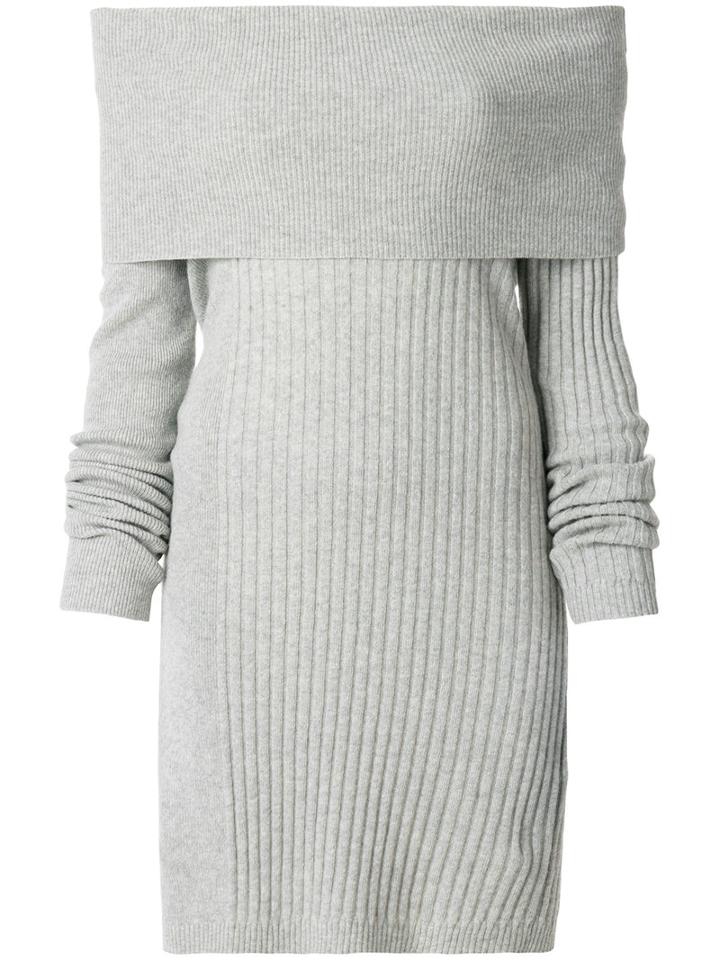 Twin-set - Slash-neck Ribbed Jersey Dress - Women - Polyamide/viscose/cashmere/wool - S, Grey, Polyamide/viscose/cashmere/wool