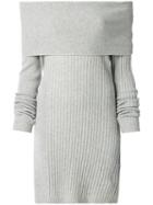 Twin-set - Slash-neck Ribbed Jersey Dress - Women - Polyamide/viscose/cashmere/wool - S, Grey, Polyamide/viscose/cashmere/wool