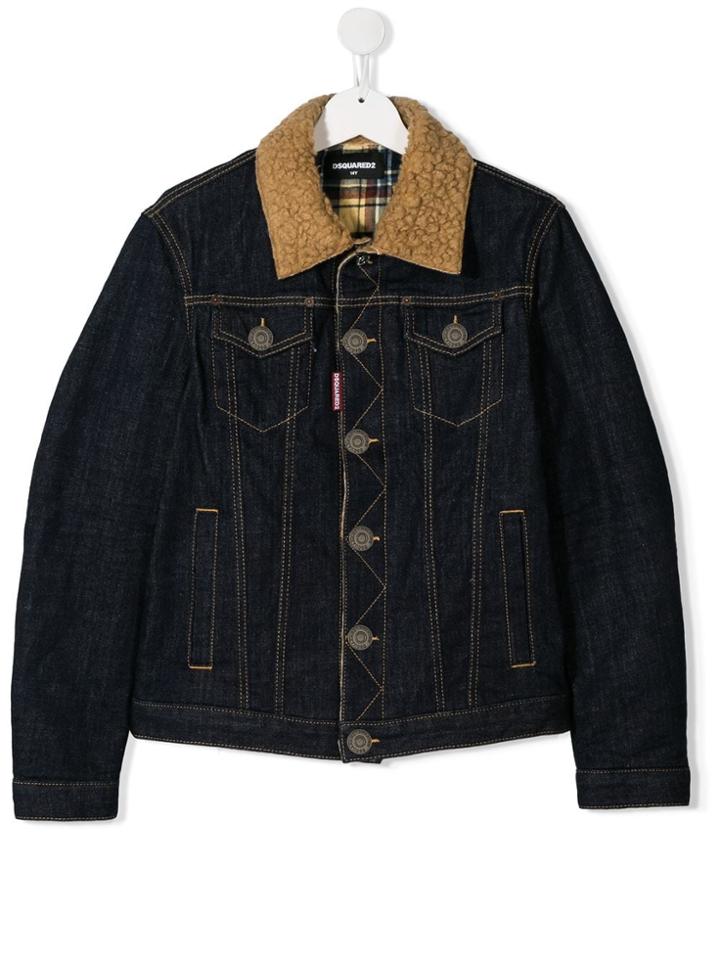 Dsquared2 Kids Teen Shearing Collar Denim Jacket - Blue
