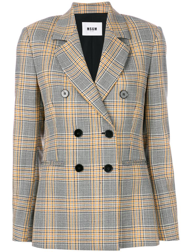 Msgm Checked Double Breasted Jacket - Grey