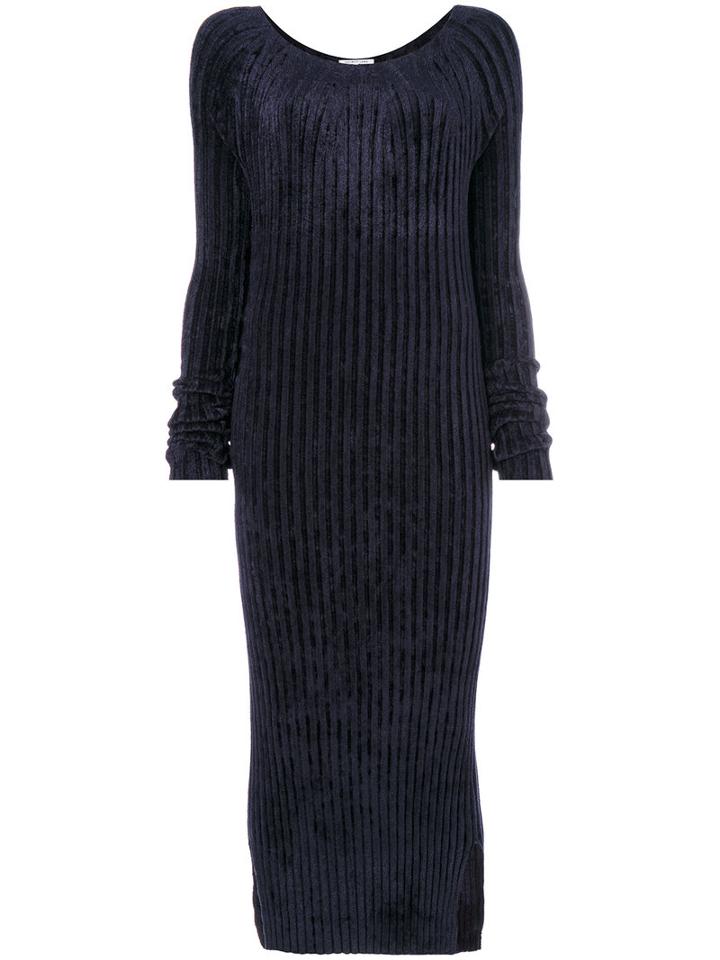 Helmut Lang - Velvet Style Ribbed Dress - Women - Viscose/polyester - Xs, Blue, Viscose/polyester