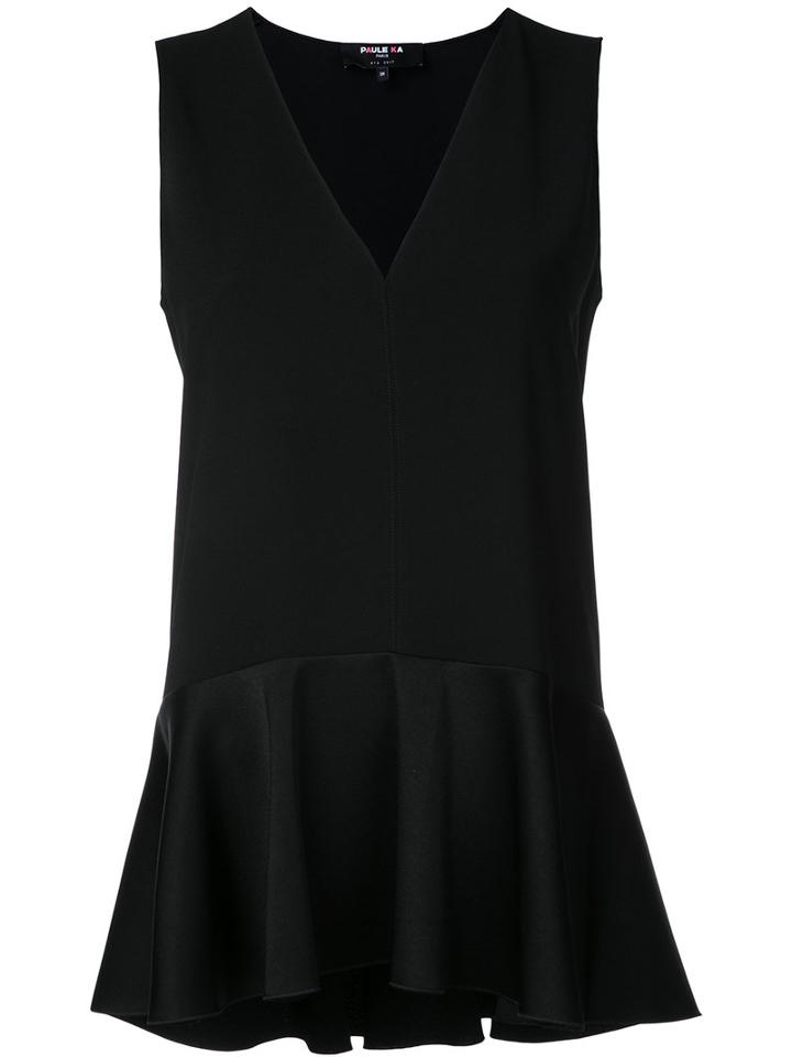 Paule Ka - Sleeveless Ruffle Hem Woven Top - Women - Polyester/triacetate - 46, Black, Polyester/triacetate