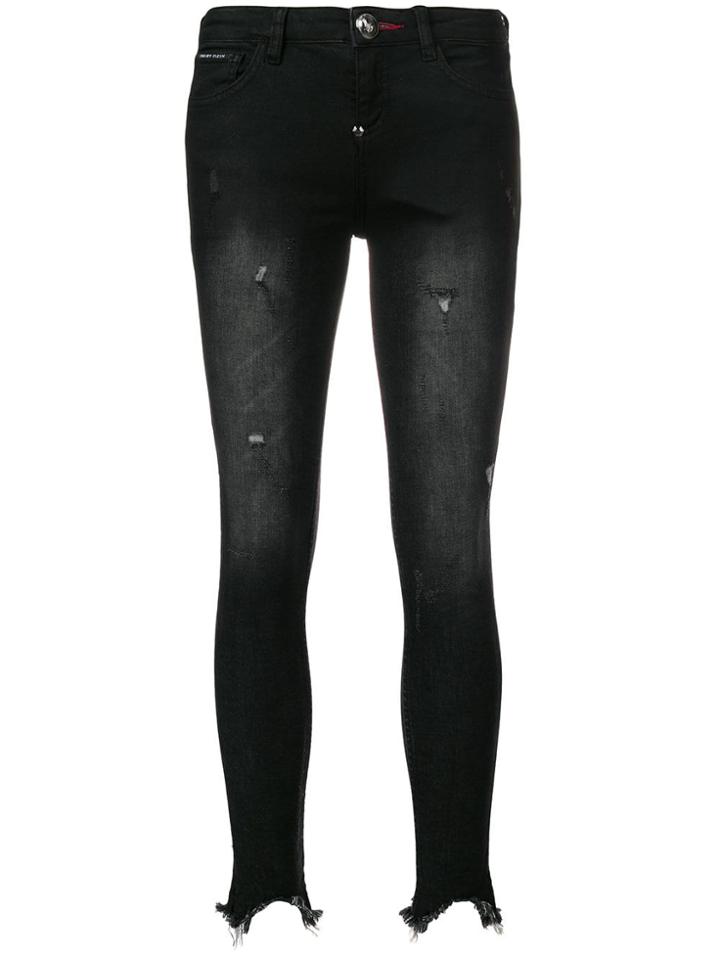 Philipp Plein Distressed Raw Edge Skinny Jeans - Black