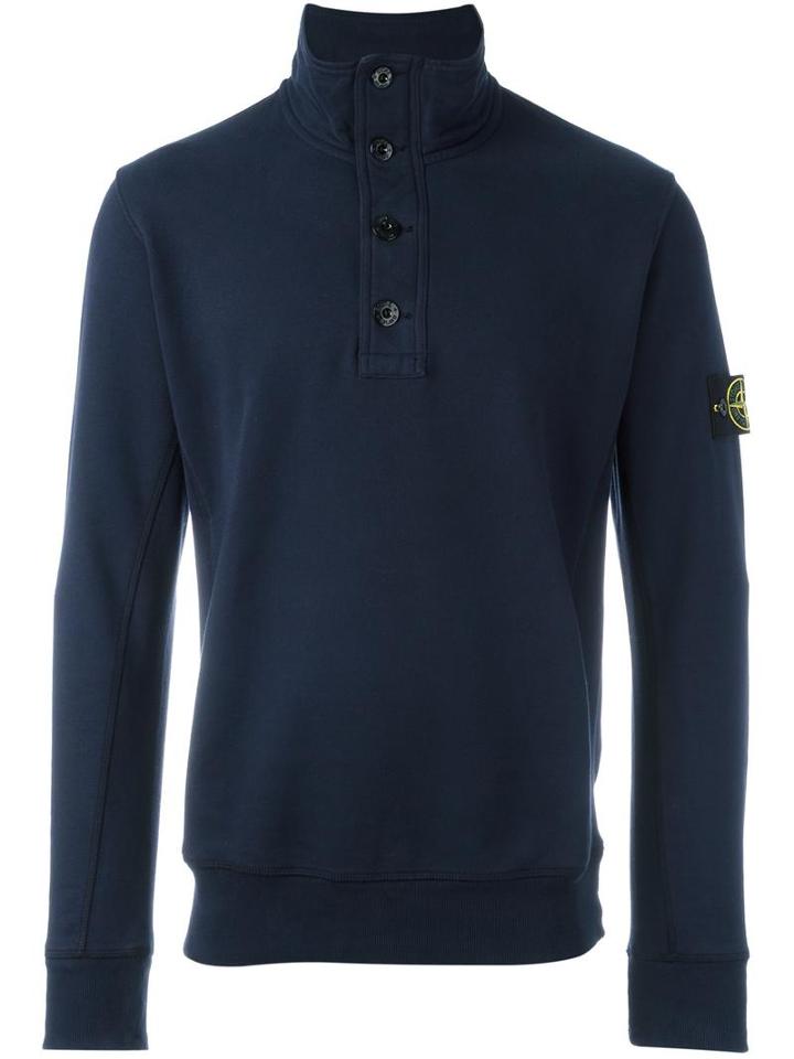 Stone Island Henley Sweatshirt, Men's, Size: Xl, Blue, Cotton